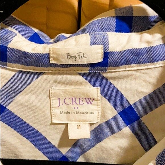 J. Crew sz M Boyfriend Fit Button Down White Blue Shirt - Picture 2 of 6